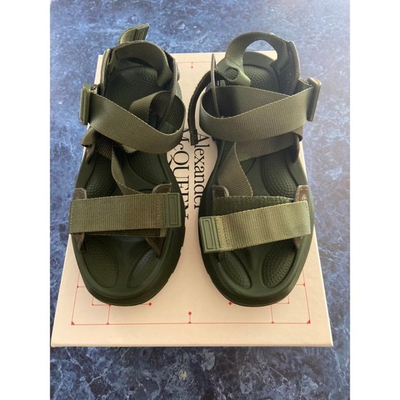 Alexander McQueen Tread Leather Sandals Khaki Green Men’s EU 42/US 9 $690. Light main image 5